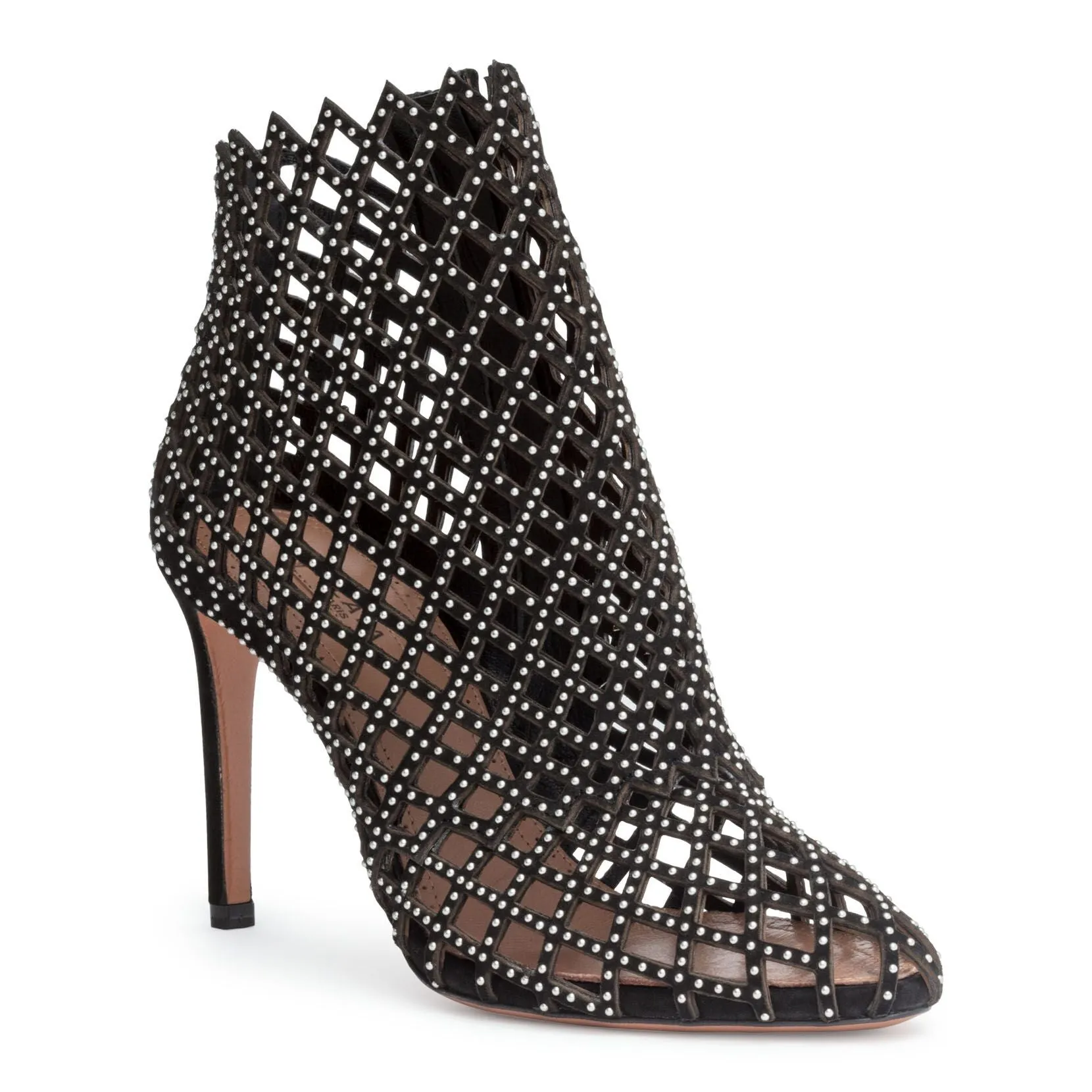Alaïa 90 black suede cut out stud booties