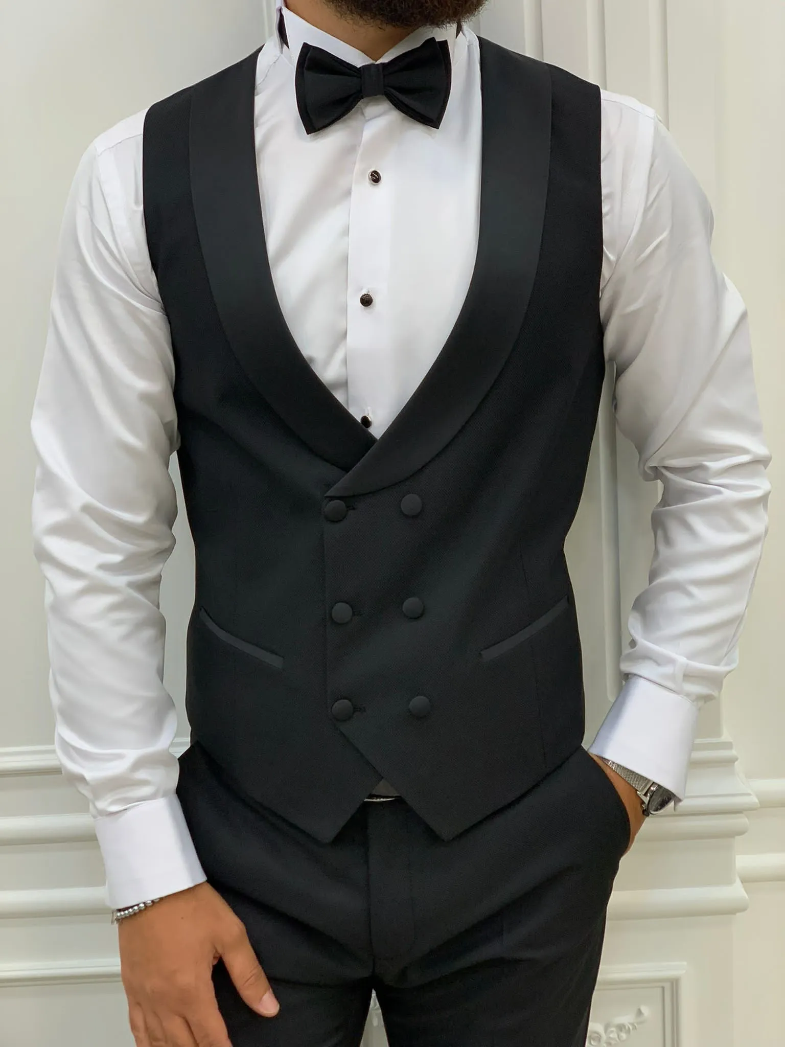 Fettachi Black Slim Fit Shawl Lapel Tuxedo