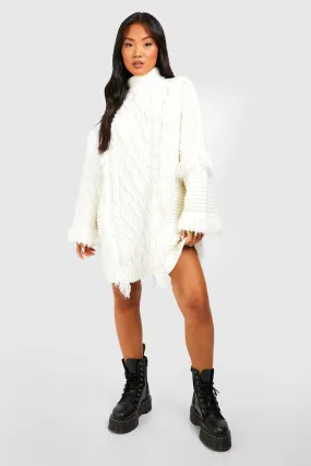 Petite Chunky Knitted Tassel Turtleneck Dress