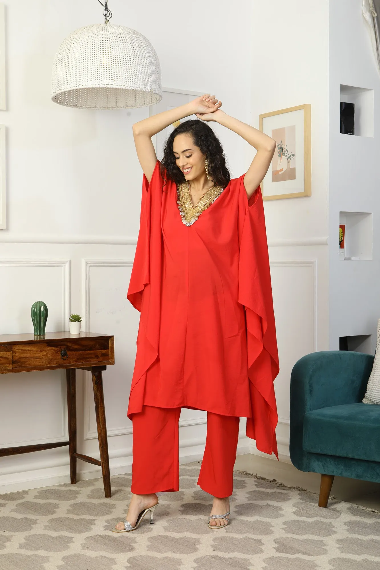 Regal Crimson Maternity Poncho + Bottom (2 pc)