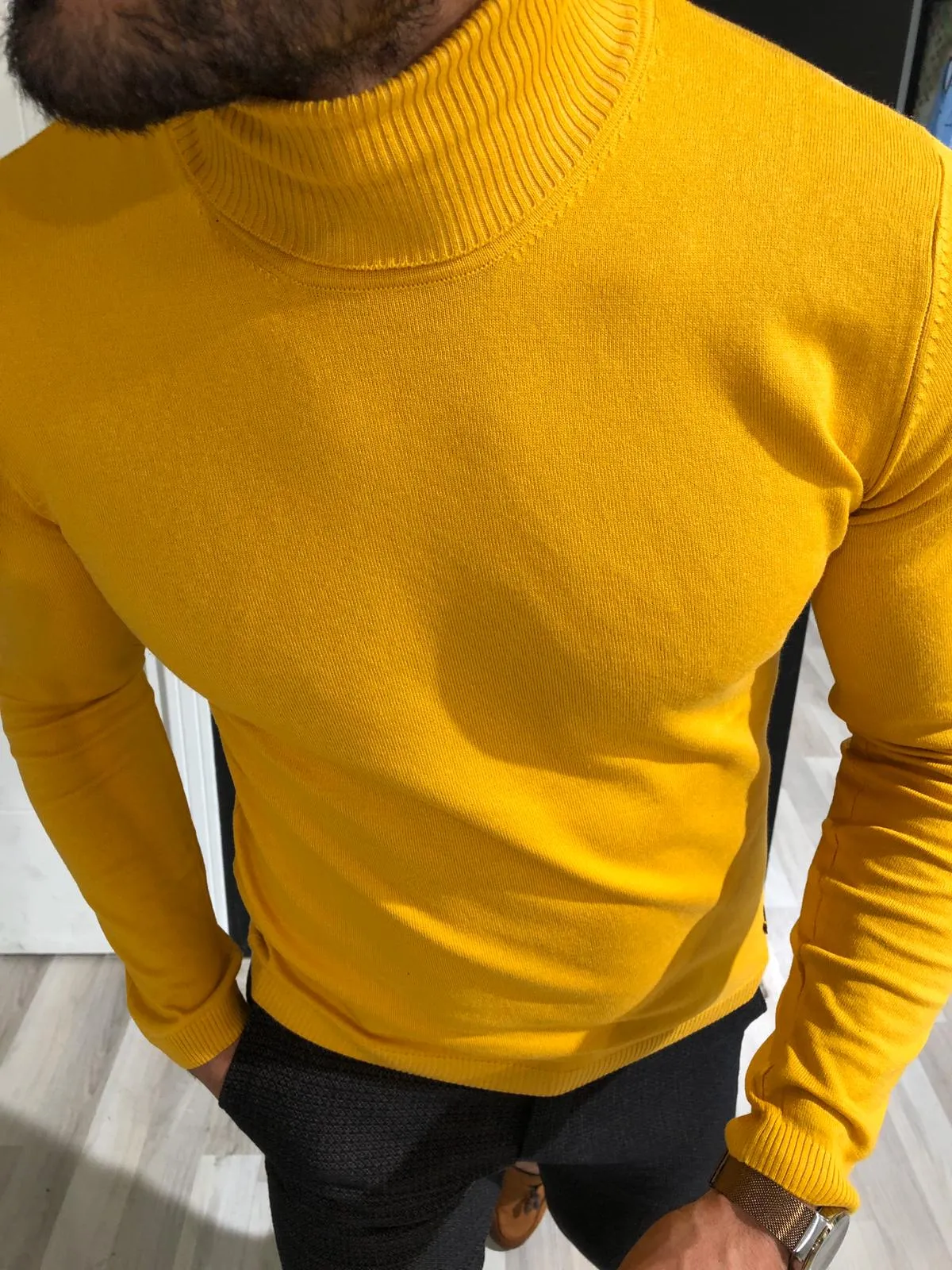 Rimini Slim-Fit Turtleneck Knitwear Yellow