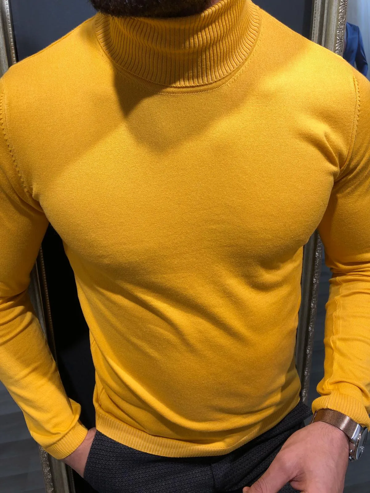 Rimini Slim-Fit Turtleneck Knitwear Yellow