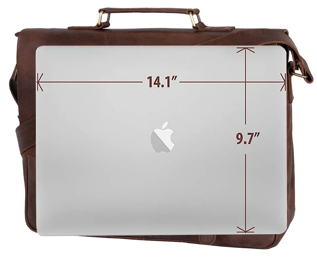 Rustic Distressed Brown Leather Laptop Messenger Bag for Men & Women