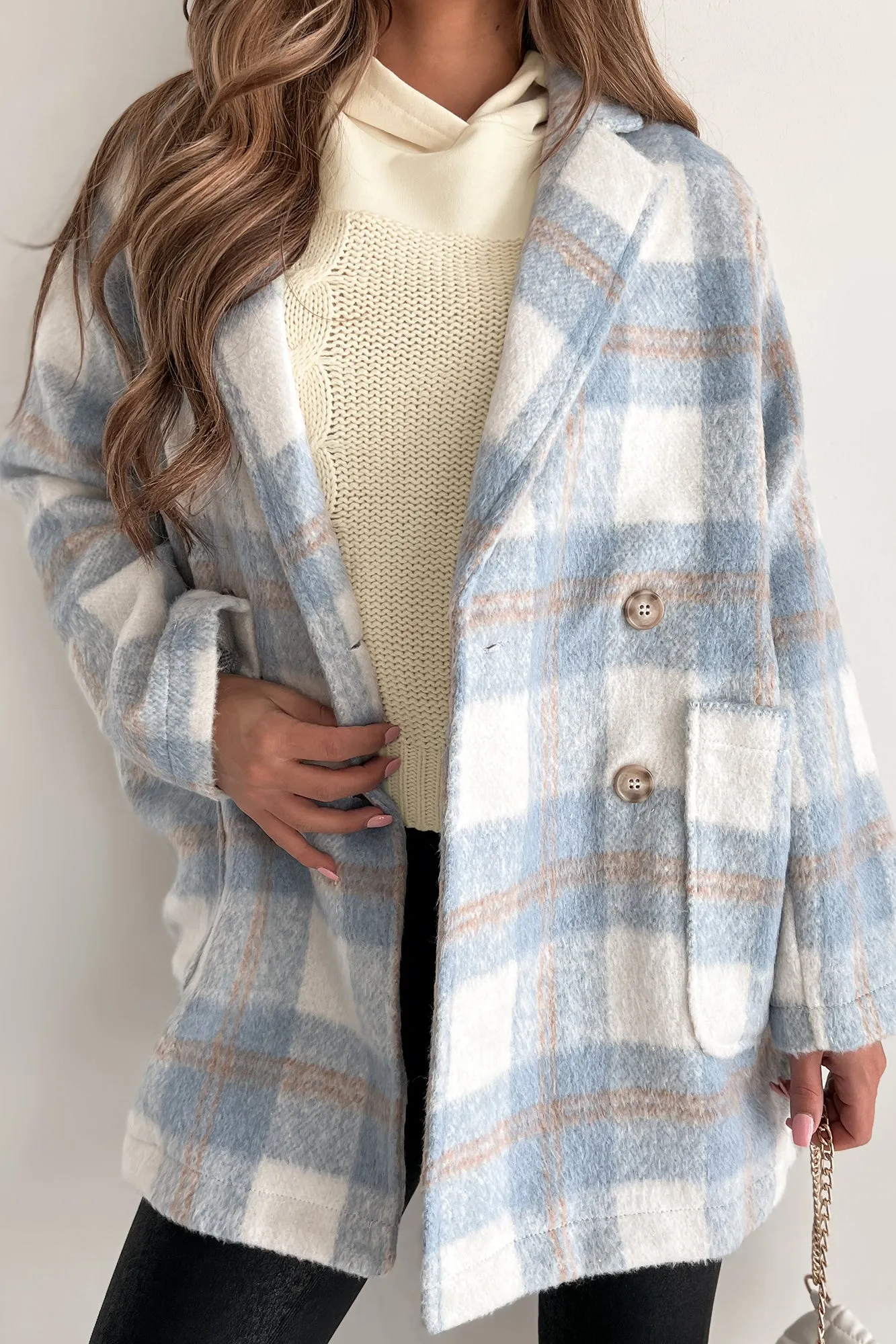 Spreading Thanks Brushed Fleece Plaid Peacoat (Light Blue)