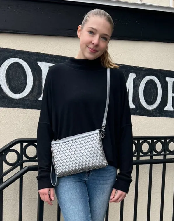 The Woven Crossbody in Gun Metal